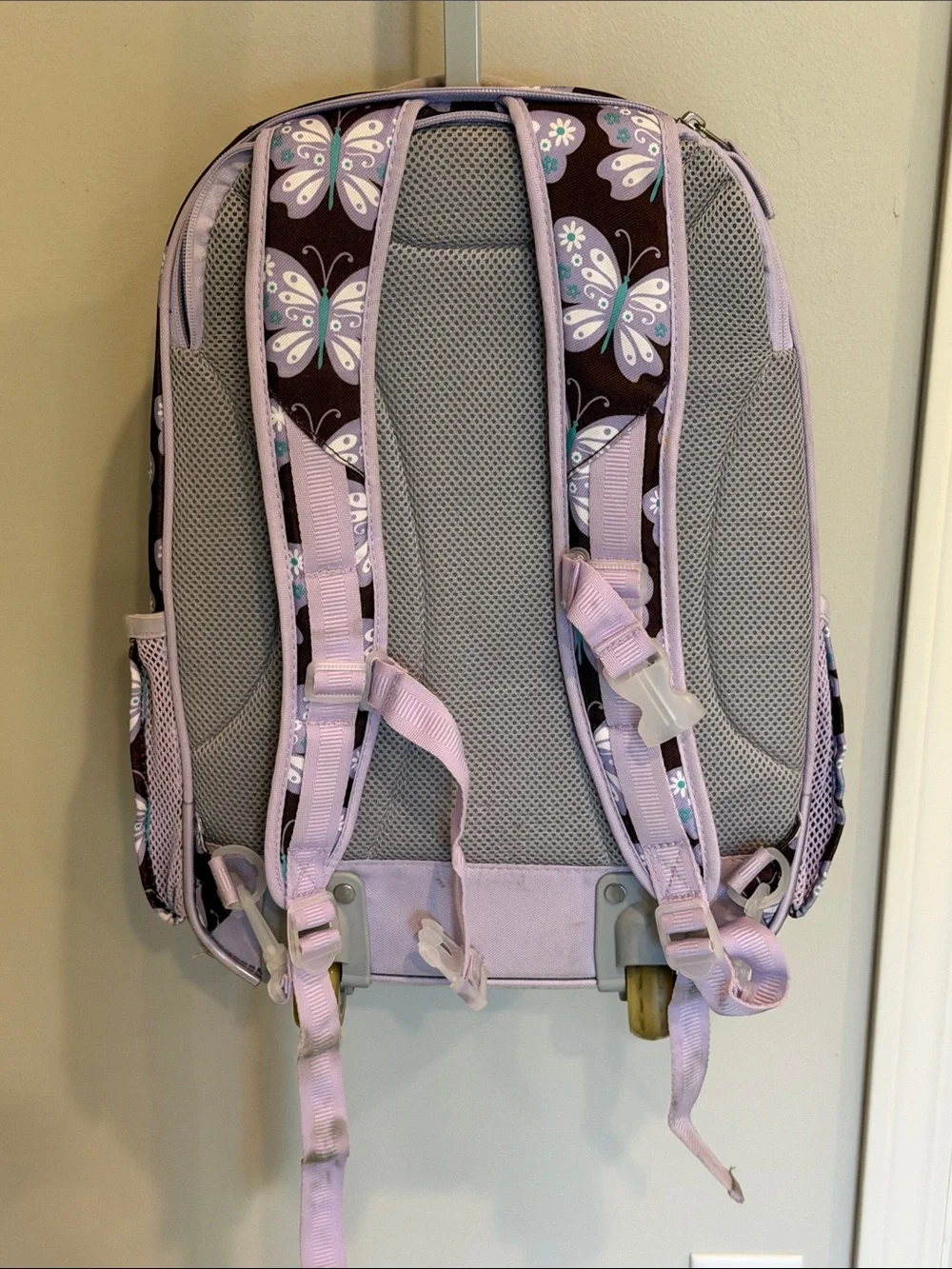 Pottery Barn Kids Rolling Backpack with Lavender and Light Blue Butterflies